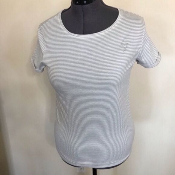 VICTORIA'S SECRET Cotton Blend Short Sleeve Tee Gray/White Sz L NWT - Picture 1 of 5